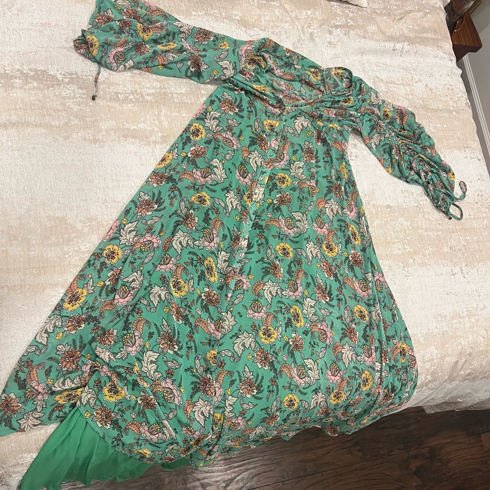 Free People Green Floral Maxi Dress | XS